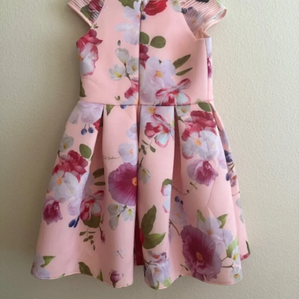 Girls Baker by Ted Baker Apricot Orange Floral Scuba Dress - Picture 4 of 4